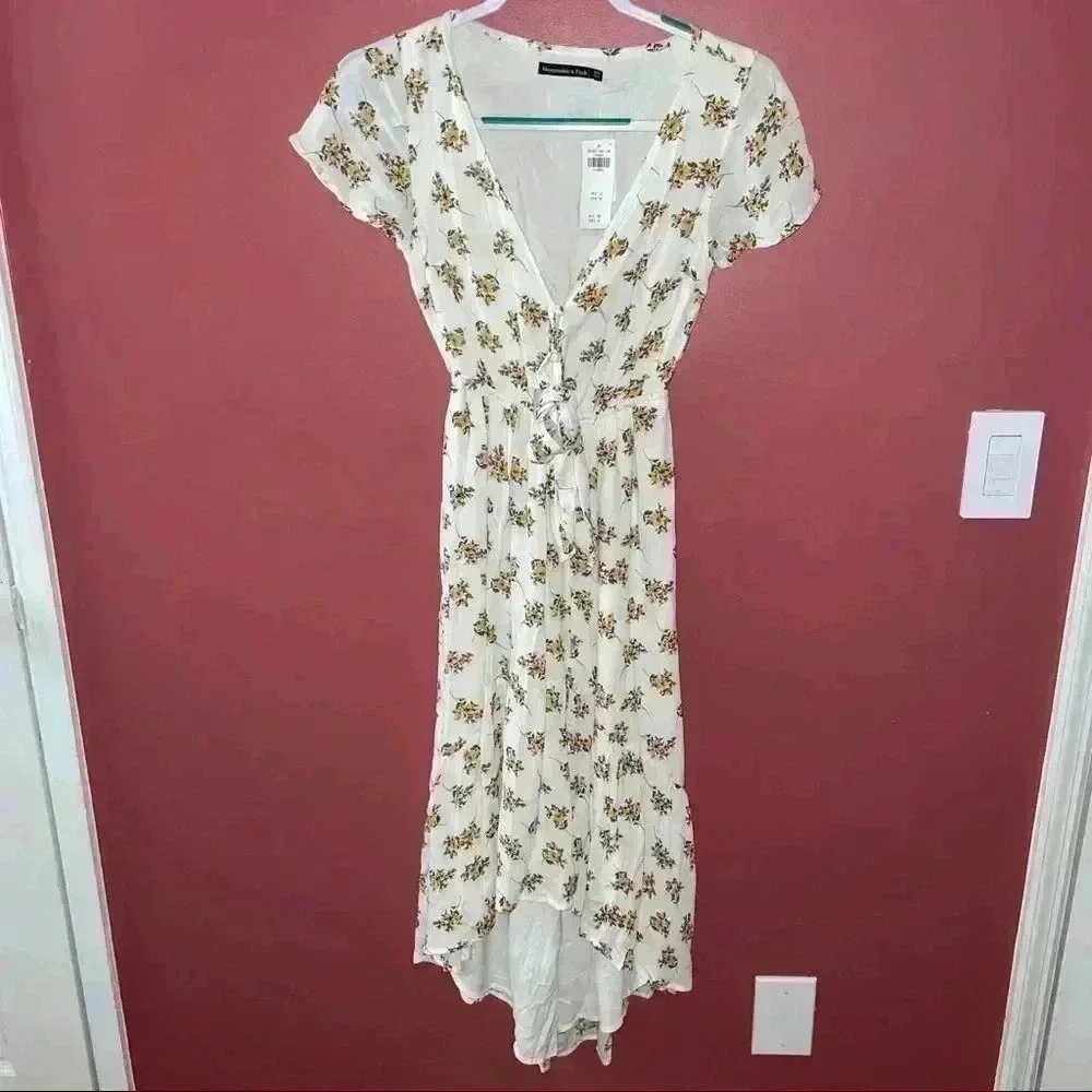 Abercrombie & Fitch Womens Ruffle Hem Midi Dress